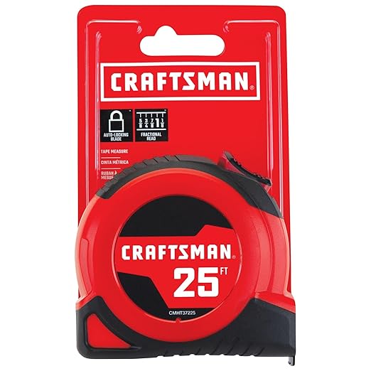 CRAFTSMAN 25-Ft Tape Measure with Fraction Markings, Retractable, Self-Locking Blade (CMHT37225)
