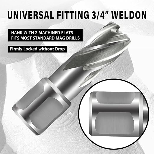 SALI Annular Cutter Diameter 11/16 Inch with Weldon Shank 3/4" (with 2 Flats) Cutting Depth 1" Mag Drill Bit for Magnetic Drill Press HSS Fully Ground Drill with One 1/4"*3" Pilot Pin