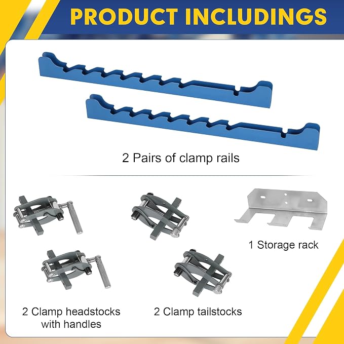 19 inch Panel Clamps 2 Pack with Clamps Storage Rack, 4-Way Pressure Steel Clamps 4 Serrated Rigid Guide Rails Make Panel Flat, Deluxe Panel Clamps for Cutting Boards, Tabletops, and Cabinet Making