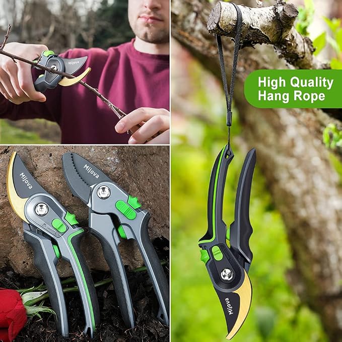 Professional Garden Shears & Clippers – Sharp Pruning Shears for Flowers, Twigs, Roses, Grape Vines, Trees & Bonsai | Heavy-Duty Hand Scissors, Secateurs & Trimmers | Perfect Gardening Gift (green)