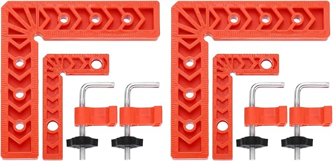 HARFINGTON 4Pcs Corner Clamp 90 Degree 3/6" Right Angle Clamp Set for Woodworking, ABS Plastic Positioning Square Tool for Picture Frame Box Cabinets Drawers, Orange