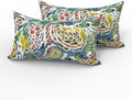 LVTXIII 2 Pack Outdoor Lumbar Pillows 12x20 Inch with White Piping, Fade Resistant Support Throw Pillows with Inserts for Patio Furniture, Sofa, Chair, Paradise Paisley