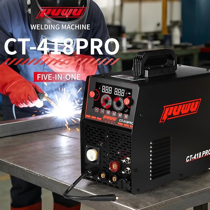 Plasma Cutter Welder Combo Gas MIG/Gasless MIG/HF TIG/Stick/CUT 5 in 1 Aluminum Welding Machine with 110V/220V Dual Voltage Multi Process Welder