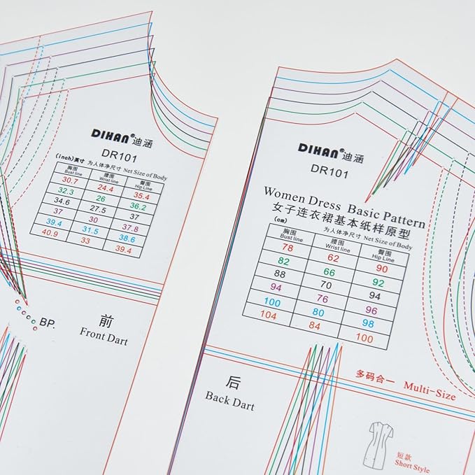 Multi-Size Dressmaking Ruler Dress Pattern Template Easy-to-Use Sewing Tool for Sewing Efficiency