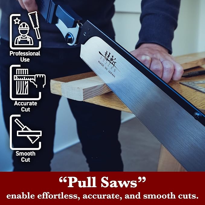SUIZAN Folding Dozuki Dovetail Saw 9.5" Cross Cut - Japanese Hand Pull Saws | Professional Pull Saw for Woodworking Joinery Tenon Furniture Making DIY Tools Fine Wood Cut Sharp Replaceable Blade