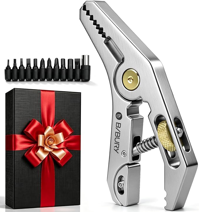 BIBURY Mini Multitool Pliers, 5-in-1 Pocket Grip Wrench with Adaptive Parallel Jaws, Heavy Duty 420HC Stainless Steel Pocket Multi Tool with Screwdriver, Pipe Grip and Bottle Opener for EDC Fix Tool
