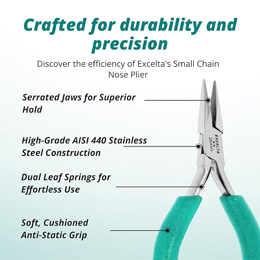 Excelta 2644D Small Chain Nose Pliers, Stainless Steel, 4.75 Inch