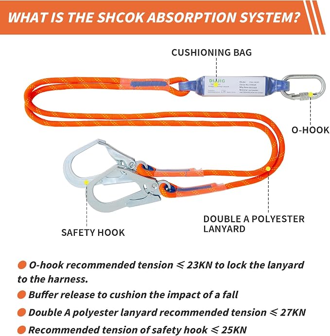 DIJJIG Full Body Safety Harness Kit OSHA/ANSI Compliant for Roofing | Includes internal shock-absorbing lanyard, orange harness for construction, durable and ready for fall protection