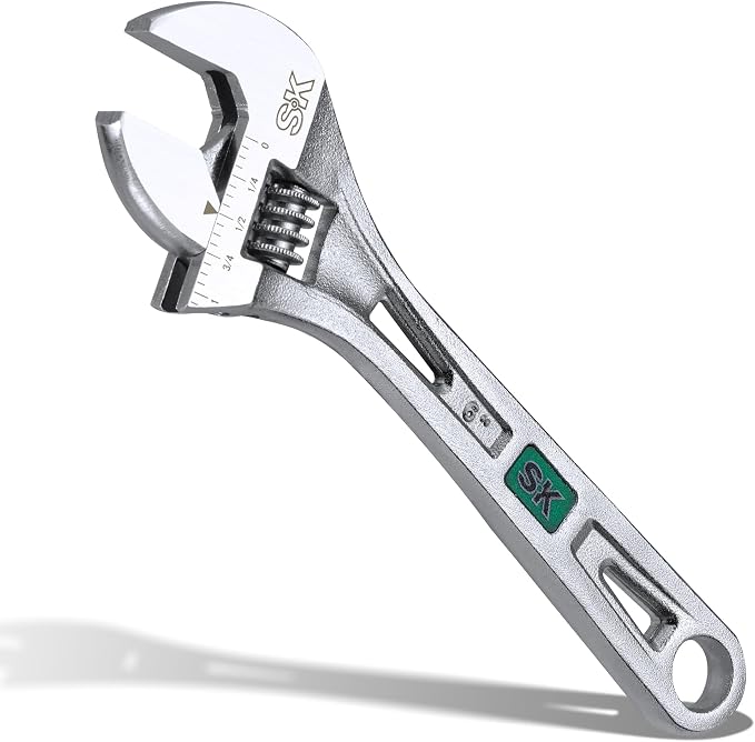 SK 6-Inch Adjustable Wrench, 15/16" Jaw Capacity, SAE&Metric Scales | X-Frame Handle, Precision Jaw, Heat Treated CR-V Steel, Chrome-Plated Rust Resistant Finish