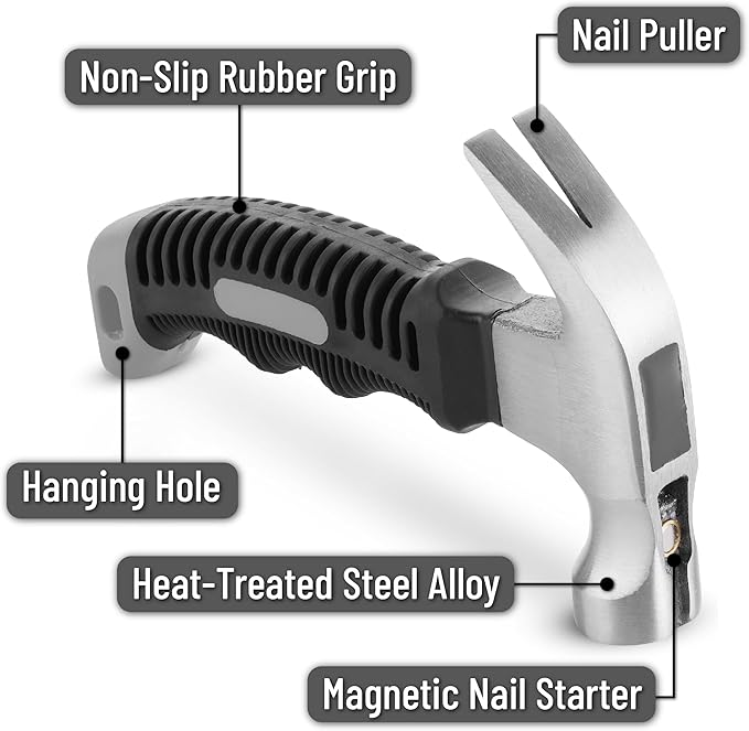 Mr. Pen- Claw Hammer, 8oz, Gray, Magnetic, Small Claw Nail Hammer for Women for Camping, Wood Working, House Repairs, Claw, Stubby, Tack