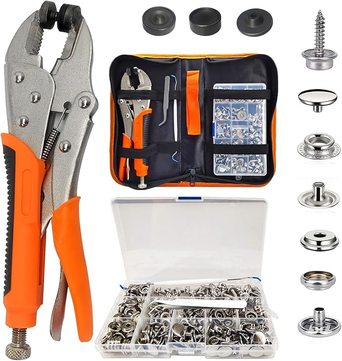 Snap Fasteners Kit, Heavy Duty Fastener Tool and 60-Set 15mm Marine Snaps Stainless Steel for Boat Covers/Tarp/Canvas/Upholstery/Leather Metal Press Studs Replacement, Installation, Repairing