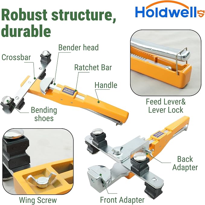 Ratcheting Pipe Tube Bender Set 1/4" to 7/8" O.D., 90° Forward & Reverse Bending Tool W/ 7 Dies, Pipe Cutter & Deburring Tool, Portable Case for HVAC, Refrigeration, Plumbing & Hydraulic