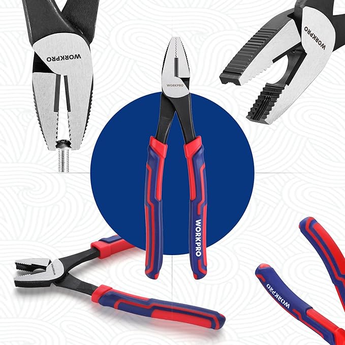 WORKPRO 8" Linesman Screw Extractor Pliers(Combination Pliers) with Unique Non-slip Jaws, Stripped Screw Remover Tool, Lineman Plier for Quickly Removal of Damaged or Rusted Fasteners