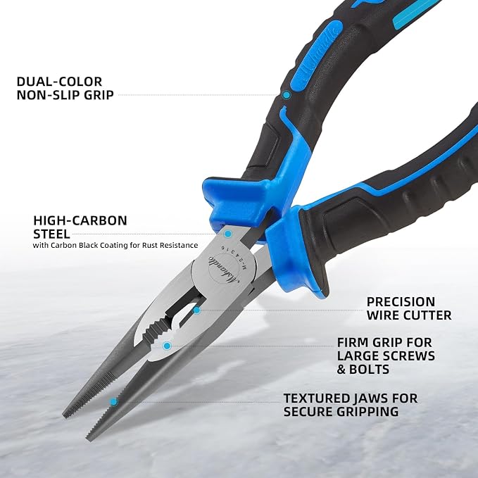 Needle Nose Pliers 6.5" Long Nose Pliers for Wire Bending, High Carbon Steel Needle Nose Plier, Serrated Jaw Pliers for Jewelry Making, Electronics Repair, Object Grasping, Craft Making