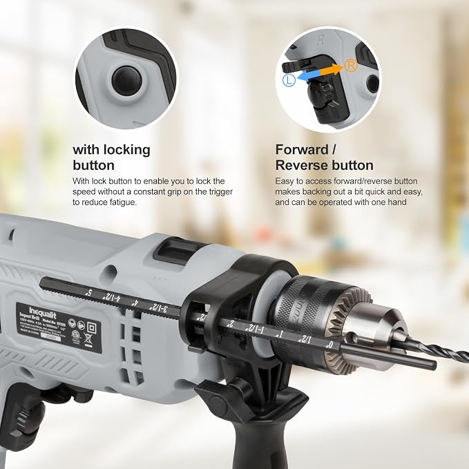 Corded Hammer Drill 4.5Amp 0-3000 RPM, 1/2 Inch Chuck Impact Drill with 105-Piece Accessory Set, Adjustable Speed Control, 360° Swivel Handle, Depth Gauge and Portable Carrying Case