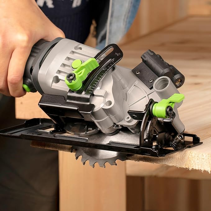 Power Circular Saw,4.8A Mini Circular Saw with Laser Guide,4000RPM Corded Saw Equipped with 1 Pc 4-1/2" Blades，Maximum Cutting 1-11/16" at 90° and 1-1/8"at 45° for Wood, Soft Metal, Plastic