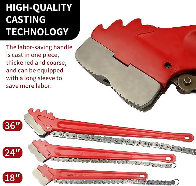 Chain Pipe Wrench 24" for 3" ~ 5" pipe diameter, chain length 20.3". Heavy-duty chain pipeline tool for pipeline installation, oilfield pipeline operations and maintenance