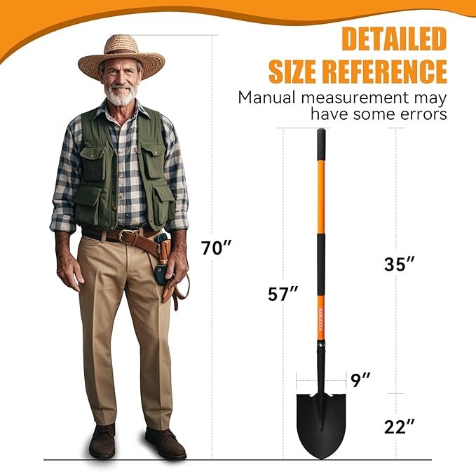 KOLEIYA Shovel for Digging,Heavy Duty Garden Shovel,Shovels for Gardening Digging,Spade Shovel with Orange Fiberglass Handle,57 inches