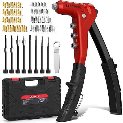 Beaspire Rivet Nut Tool Kit, 9.5" Rivnut Tool Kit with 8 Mandrels, Nutsert Tool Kit with 80 Pcs Rivet Nuts Assortment Kit and Rugged Carrying Case,M3,M4 M5,M6,6-32,8-32,10-24,1/4-20