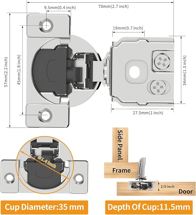 Chibery 50 Pack 1-5/16" Overlay 3D Soft Close Concealed Hinge for Face Frame Door, Smooth Slow Self Closing Hinges, Satin Nickel, Hidden 105° Open Angle Stainless Steel Hinge for Kitchen Cabinet Door