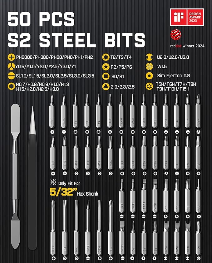 Fanttik E1 Max Electric Screwdriver, Mini Precision Screwdriver Set, 50 Magnetic Bits, Magnetic Storage, 5/32‘’Hex, Repair Tool Kit for Electronics Phone Camera Laptop Watch for Dad (Silver)