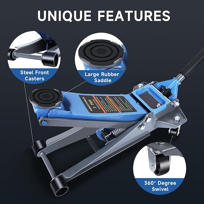 LARBANKE 3 Ton Low Profile Floor Jack,Hydraulic Carbon Steel Car Jack with Dual Pistons Quick Lift Pump,Easily Slide into Cars&Provide Stable Support,Lifting Range2.87-19.69",for Verious Cars