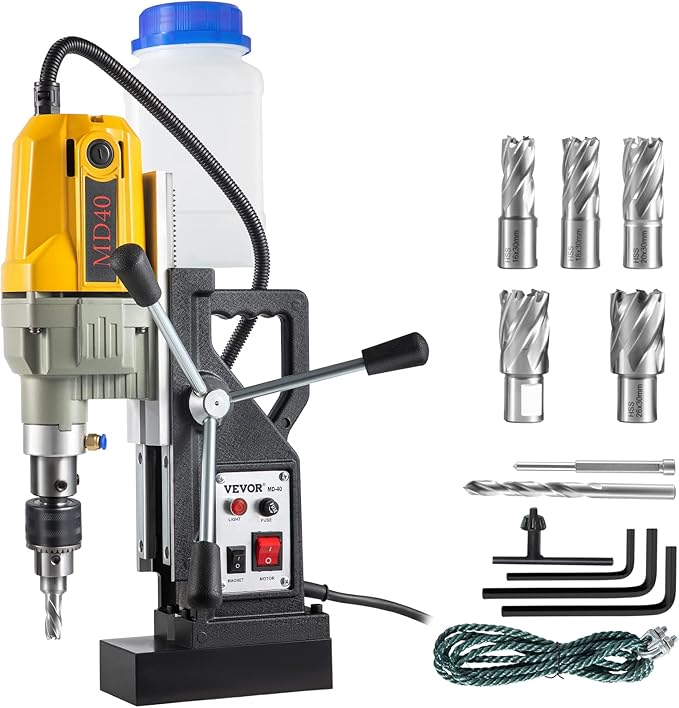 VEVOR Magnetic Drill, 1100W 1.57" Boring Diameter, 2697lbf/12000N Portable Electric Mag Drill Press with 7 Bits, 580 RPM Max Speed Drilling Machine for any Surface and Home Improvement