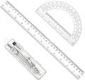 Compass and Protractor Set, 3 PCS Plastic Ruler 12 Inch Clear Ruler for Drawing Transparent Drawing Measuring Rulers Compass Geometry Tool for Math Drafting Art Home Office Drawings