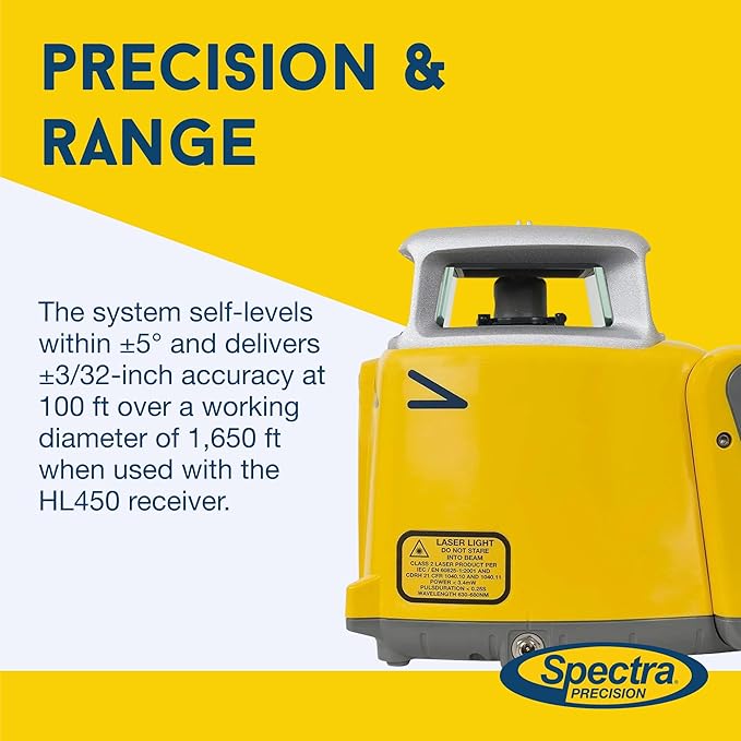 Spectra Precision LL300N-1 Self Leveling Rotary Laser Kit with Tripod, GR151 Professional - System Case - Grade Rod (Tenths) HL450 Receiver and Alkaline Batteries – Rugged IP66 Job-Site Performance