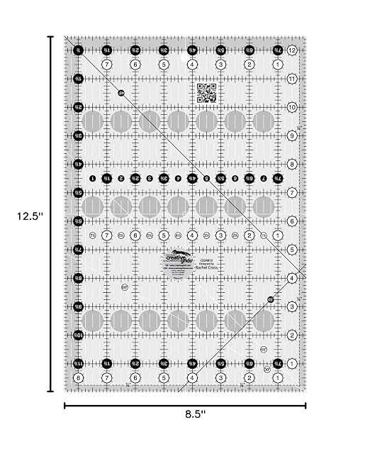 Creative Grids Quilt Ruler 8-1/2in x 12-1/2in Rectangle – CGR812 – Made in USA, Non-Slip Grip Acrylic Quilting, Sewing, Crafting, Patchwork Ruler for Measuring & Cutting Fabric