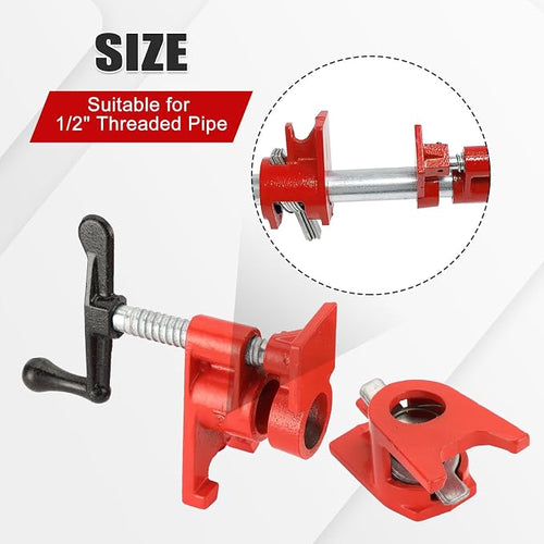 1/2" Wood Gluing Pipe Clamp Set with Unique Foot Design Red Heavy Duty Bar Clamps Cast Iron Quick Release Pipe Clamp Tools for Woodworking (8pc, 1/2" with foot)