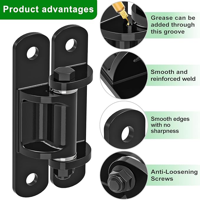 Insaga 6.7'' Heavy Duty Gate Hinges 1100LB Capacity, 6mm Steel Hinges with Bearings & Rust-Proof E-Coating, Bolt On Low-Profile Hinges for Fences, Driveway Gates, Locking Screws Anti-Sag Design (2Pcs)