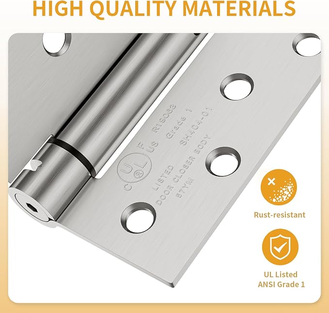 Luxbaro 4 Pack Self Closing Door Hinges, 4 Inch Spring Loaded Hinges with Square & 5/8'' Radius Corners, Adjustable Tension for Garage, Front Door, for Left and Right Hand Door, UL Listed