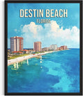 Destin Beach Florida Wall Art Print Poster, US Vintage Retro Beach Scenery Posters Prints for Restroom Home Picture Painting Artwork Gallery 219 (Destin Beach Florida, 16 x 20 inches, Black Frame)