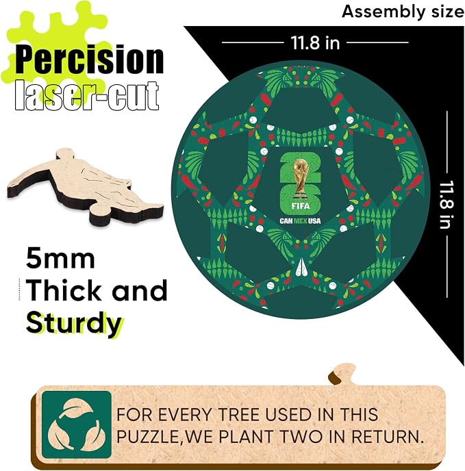 FIFA Mexico Ball-Wooden Puzzle for Adult, 200 Pieces Irregular Shape Puzzle, 5MM Thick, Creative Collectible Gift Fans, Officially Licensed Product, 10 * 10"