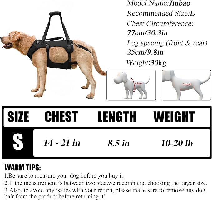 COODEO Dog Lift Harness for Large Dogs, Full Body Support Mobility Aid for Senior Dogs, Adjustable Help for Weak Hind Legs, Arthritis, Stairs & Cars(Black,S)