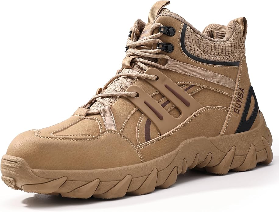 Steel Toe Boots for Men Work Boots for Men Breathable High Top Work Shoes Lightweight Indestructible Safety Shoes Industry Construction Safety Footwear
