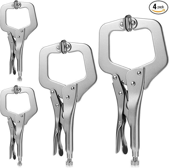 4 Pcs Heavy Duty C-Clamp Locking 6 Inch, 9 Inch, 11 Inches Vise Grip Clamps with Swivel Pad Locking Pliers Adjustable Welding Clamp for Electrician Maintenance, Wood Working, Welding and Craftsmen