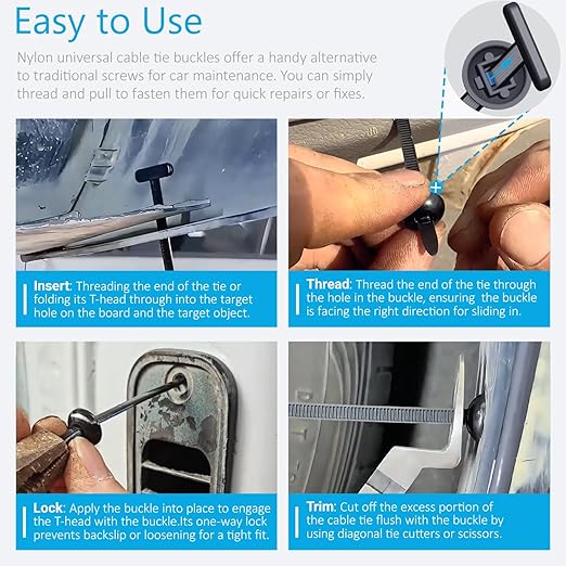Upgrade Cable Tie Buckle Nylon Universal Heavy Duty Self Lock, Car Zipper Clip, Super Durable Button Zipper Retainer for Car Repair Office, Workshop and Shelves (30Pcs)
