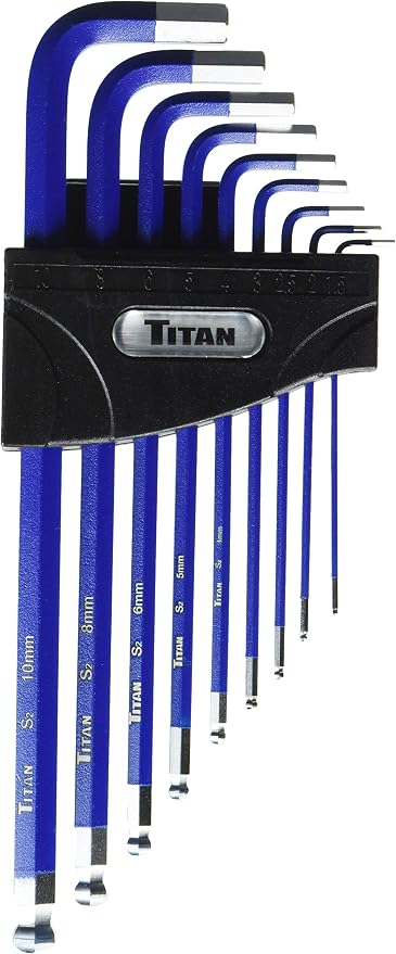 Titan 12714 9-Piece Extra-Long Arm Ball Tip Metric Hex Key Set