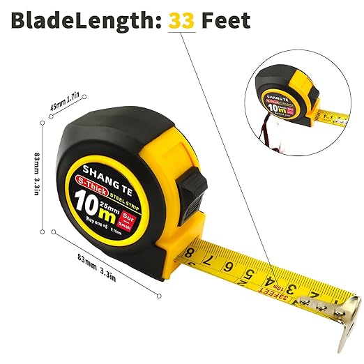 Measuring Tape Retractable, Steel Measuring Tape Measure 33 ft, 33-Foot Basics Self-Locking Measurement Self Lock Auto Tape Rule Imperial/Metric Tape Measure for Body Measurements