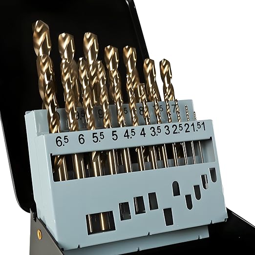 COMOWARE Metal Drill Bit Set, 19 Pieces, HSS-E M35 1-10 mm Drill Bit Set, Spiral Drill Bit Set, Professional for Metal, Steel, Iron, Self-Centring for Metalworking Drill Accessories