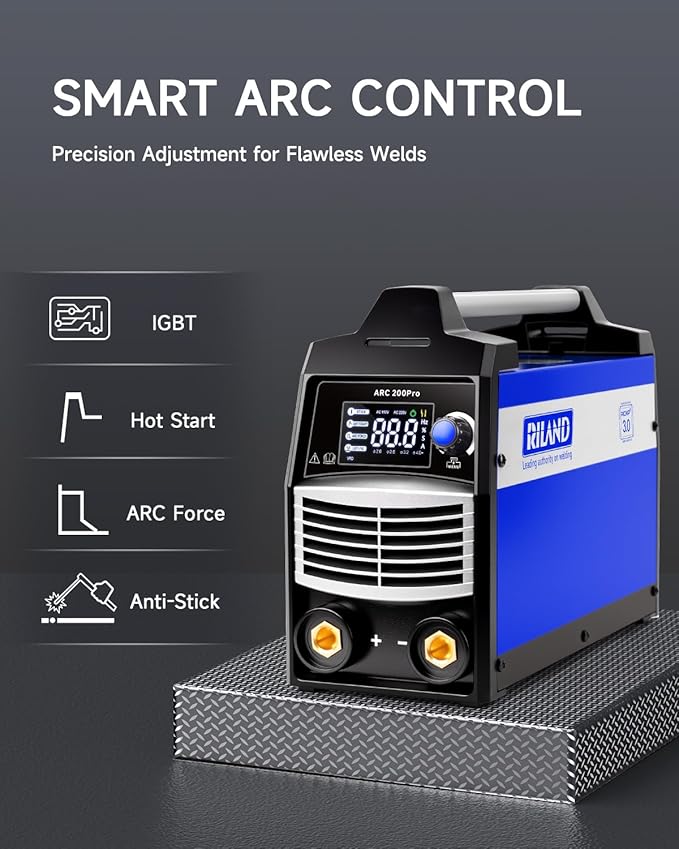 RILAND ARC 200Pro Stick Welder, 2026 Newest [Large LED Display] ARC/Lift TIG Welding Machine with Synergic Control, IGBT Inverter Portable MMA Welder Machine with Hot Start, Arc force and Anti-Stick
