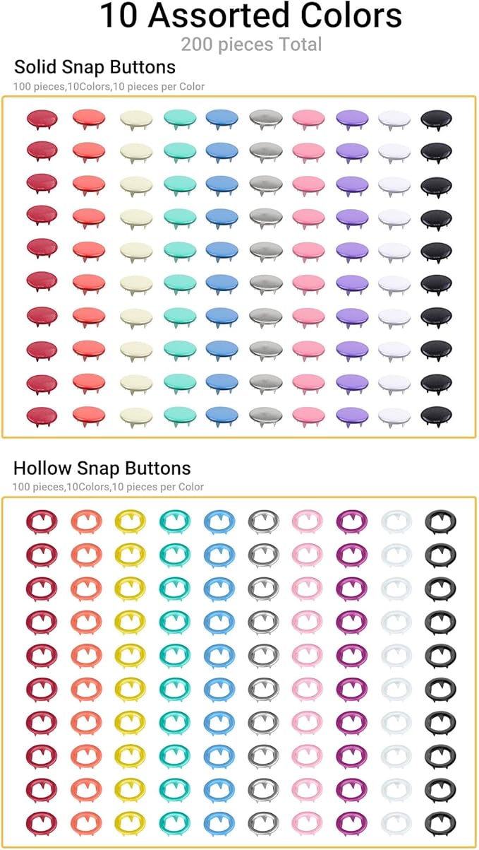 200 Sets Metal Snap Buttons with Fastener Pliers Press Tool Kit,Multicolor Mixing Hollow Sewing Snaps for Fabric,Prong Snap Button Kits for DIY Crafting Clothing Sewing (9.5mm / 800 PCS)