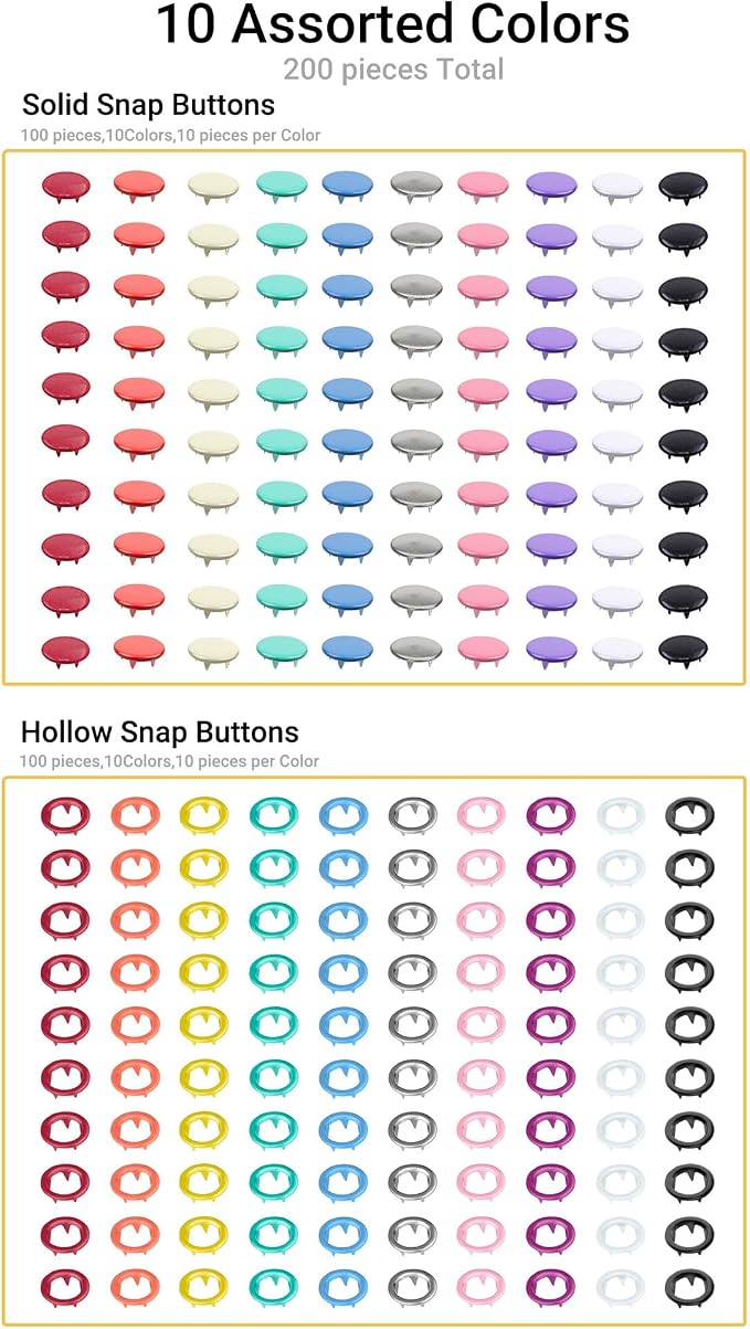 200 Sets Metal Snap Buttons with Fastener Pliers Press Tool Kit,Multicolor Mixing Hollow Sewing Snaps for Fabric,Prong Snap Button Kits for DIY Crafting Clothing Sewing (9.5mm / 800 PCS)
