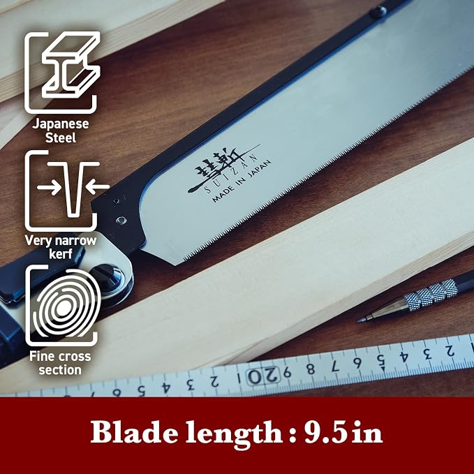 SUIZAN Folding Dozuki Dovetail Saw 9.5" Cross Cut - Japanese Hand Pull Saws | Professional Pull Saw for Woodworking Joinery Tenon Furniture Making DIY Tools Fine Wood Cut Sharp Replaceable Blade