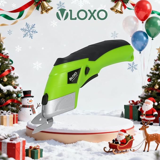 Cordless Electric Scissors, VLOXO Cardboard Cutter Electric Fabric Scissors with Blades Rechargeable Powerful Fabric Cutter for Crafts Leather Carboard Carpet Plastic Felt with Case Green CS4001