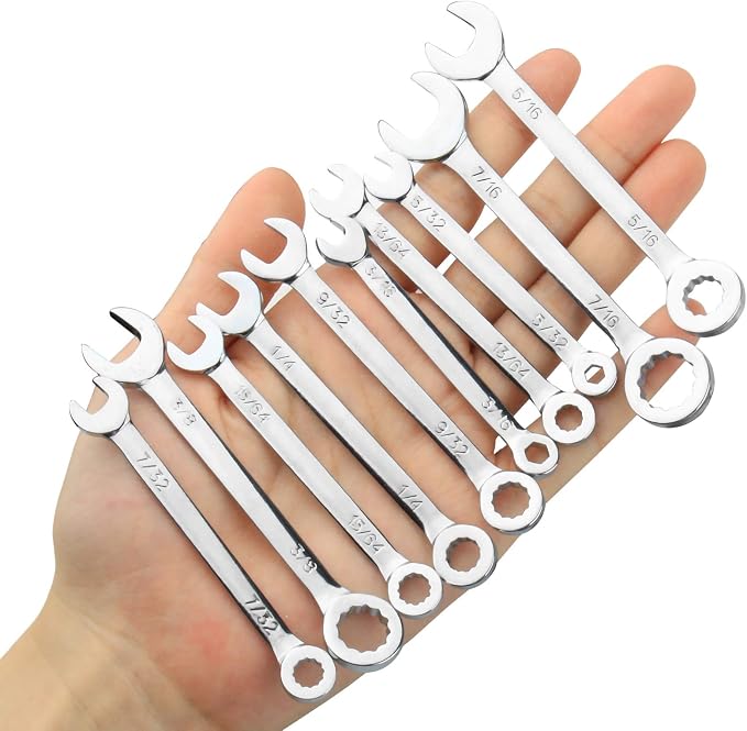 Larcele 10 Pcs Midget Wrench Set SAE Combination Open and Box End Mini Spanner MNBS-05