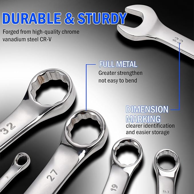 vivicreate 20-Piece Wrench Set, Metric Wrench Set 6mm-32mm, Combination Wrench Sets with Oxford Cloth Storage Bag for Home, Garage, Automotive Repair and Emergency Use - Made in India