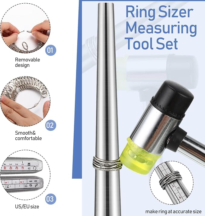 Chumia Jewelers Tools Set Including Jeweler's Saw Frame 144 Blades Third Hand Tweezers Wooden Pin Clamp Multipurpose Needle File Wooden Ring Clamp Ring Sizer Mandrel Measuring Tool Mallet Hammer